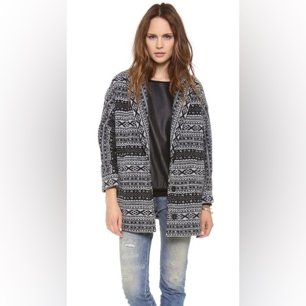 Alice + Olivia Tribal Monochrome Notched Collar Cocoon Knit Jacket